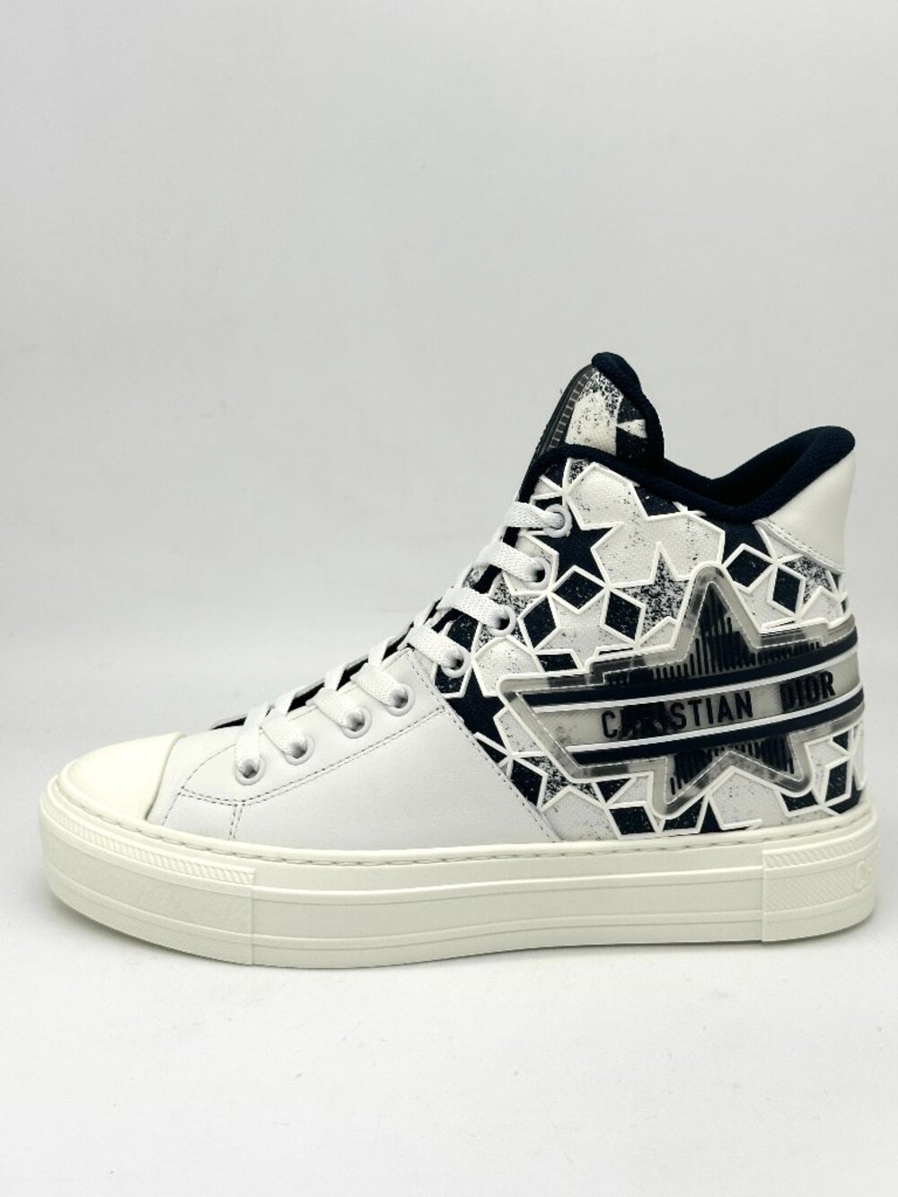 DIOR WALK N Walk'N"Dior Star Lace Up High Top Leather Flat Sneakers Shoes
